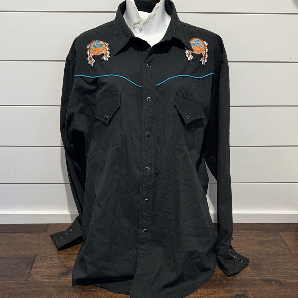 Ely Diamond Black  Pearl Snap Rodeo Rockabilly Shirt
